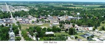 Sunny, birds eye shot of the Bad Axes area during the day.